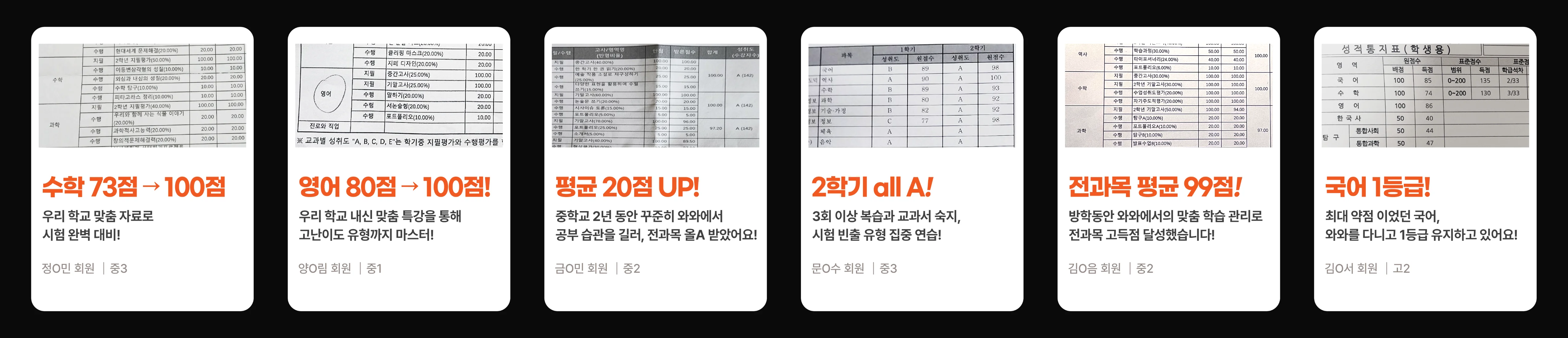 영통구 와와센터 성적 향상 사례